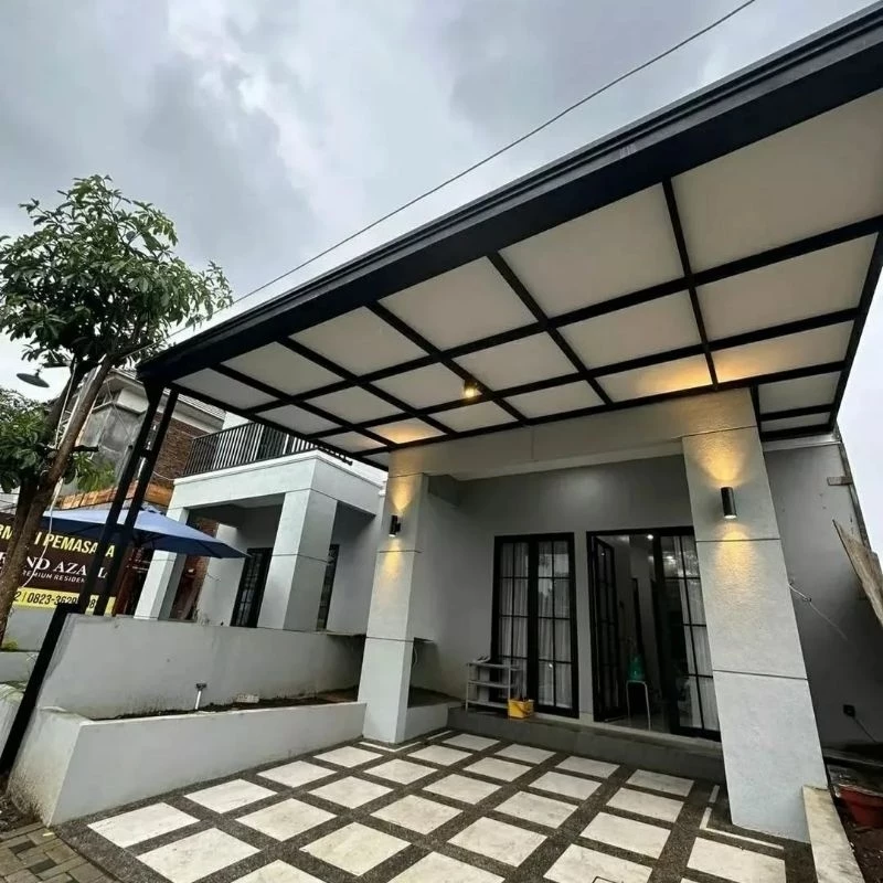 Kanopi alderon single layer besi hollow tahan panas dan hujan